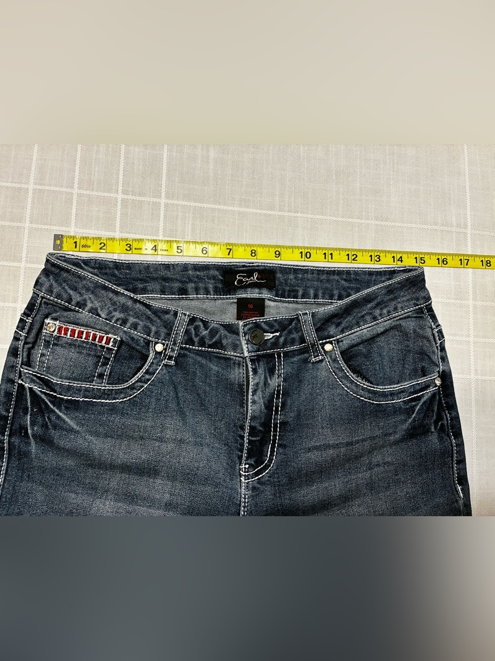 Earl Jeans Dark Wash Boyfriend Jeans with Red, White & Navy Pocket Accents - Picture 5 of 8